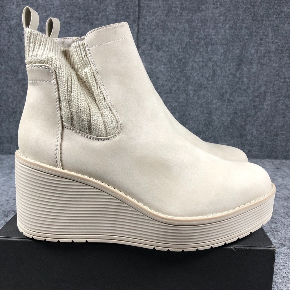 Steve Madden Wedge Booties Women's 9 Ivory Faux Leather Paisley Zip Up Boots - Picture 6 of 14